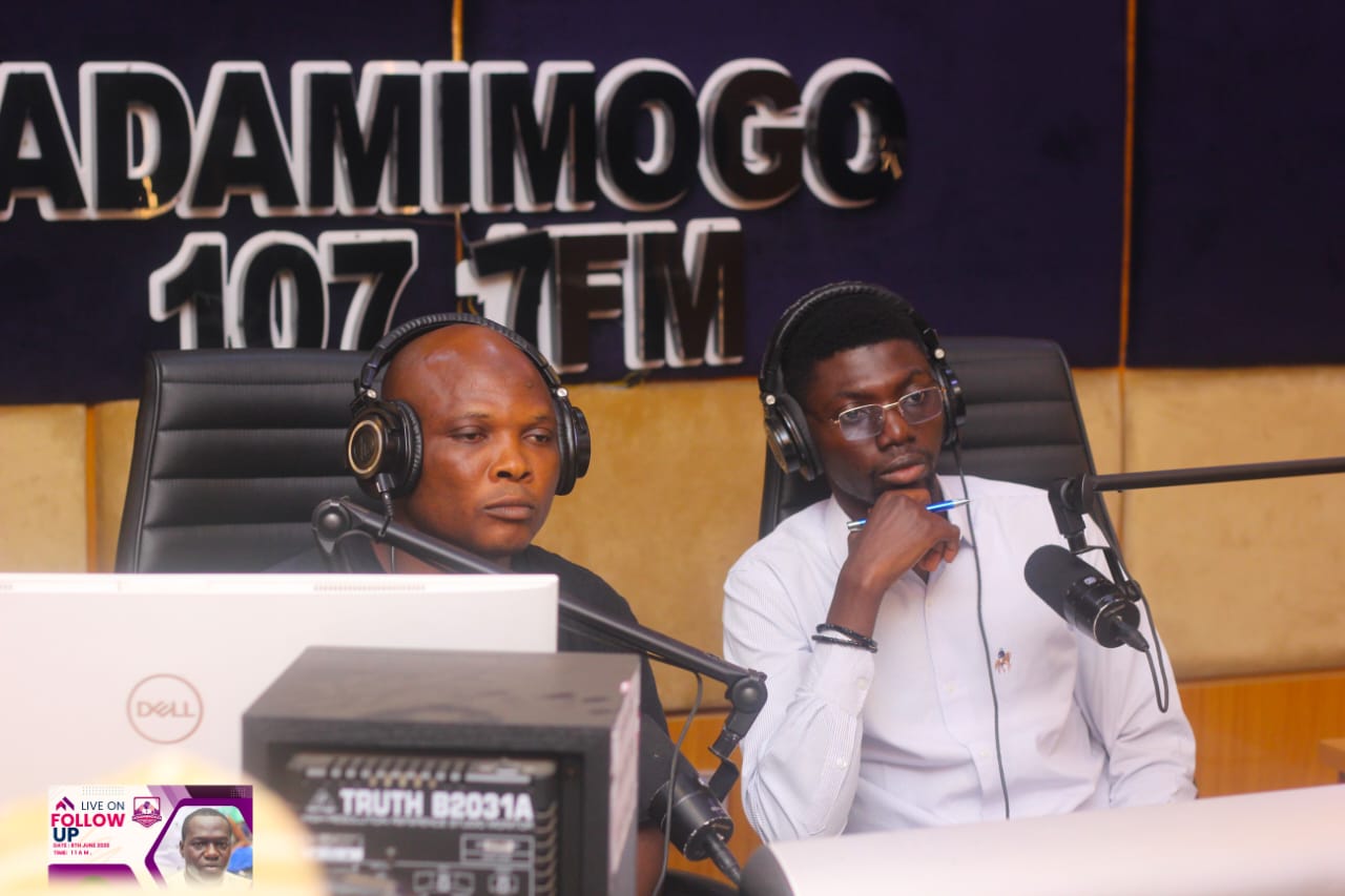 On air at Adamimogo 107.7 FM