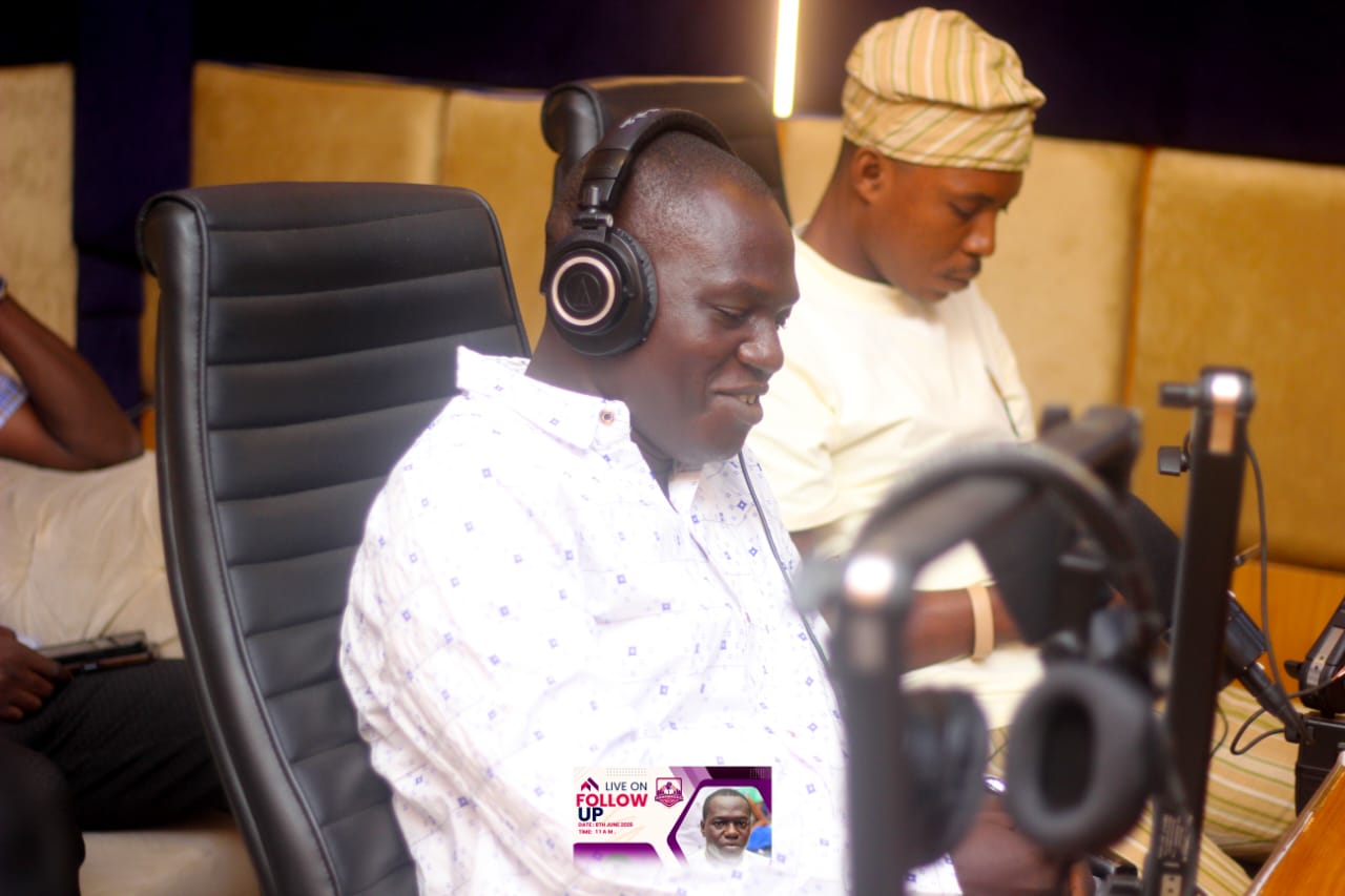On air at Adamimogo 107.7 FM