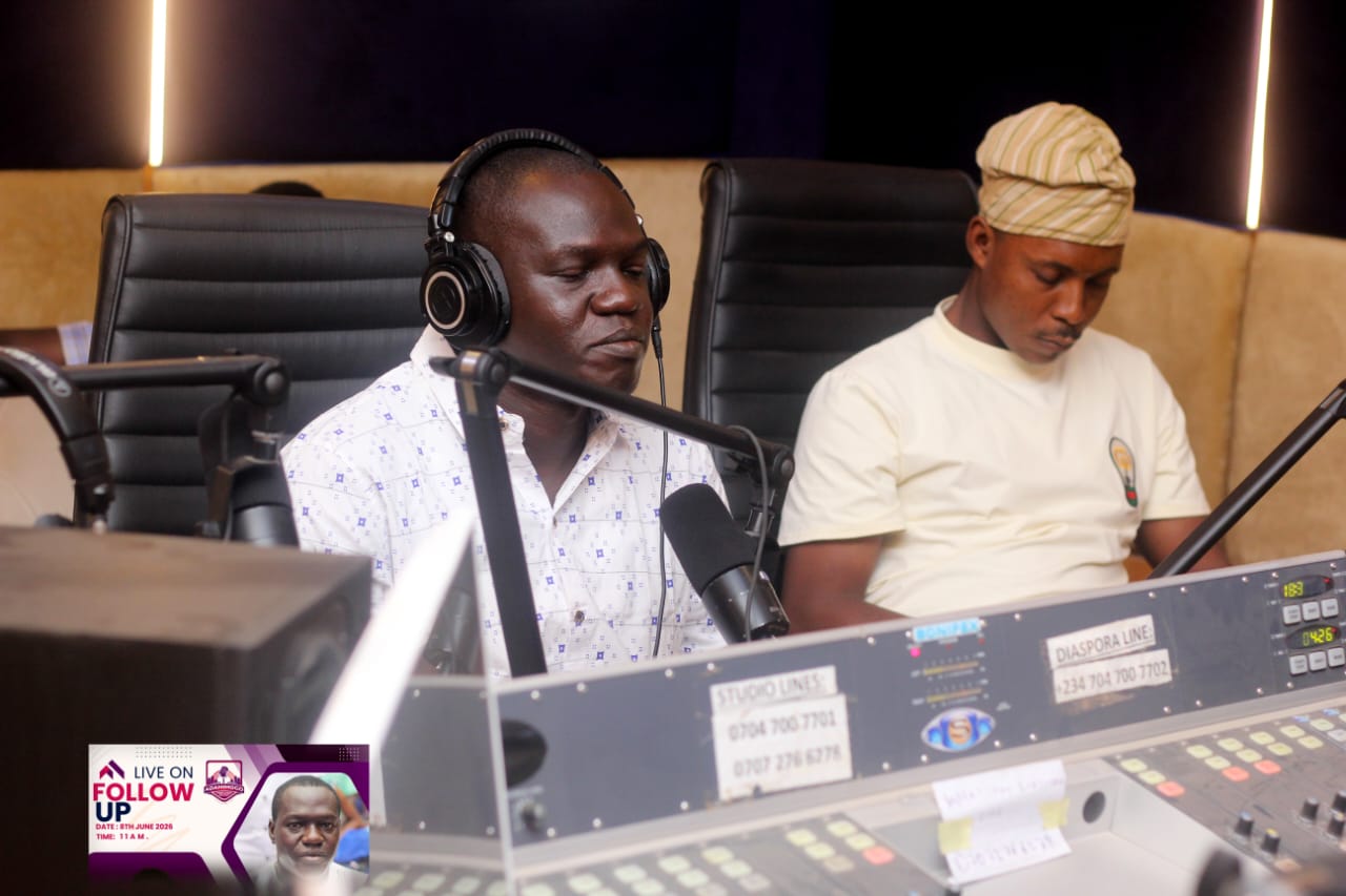 On air at Adamimogo 107.7 FM